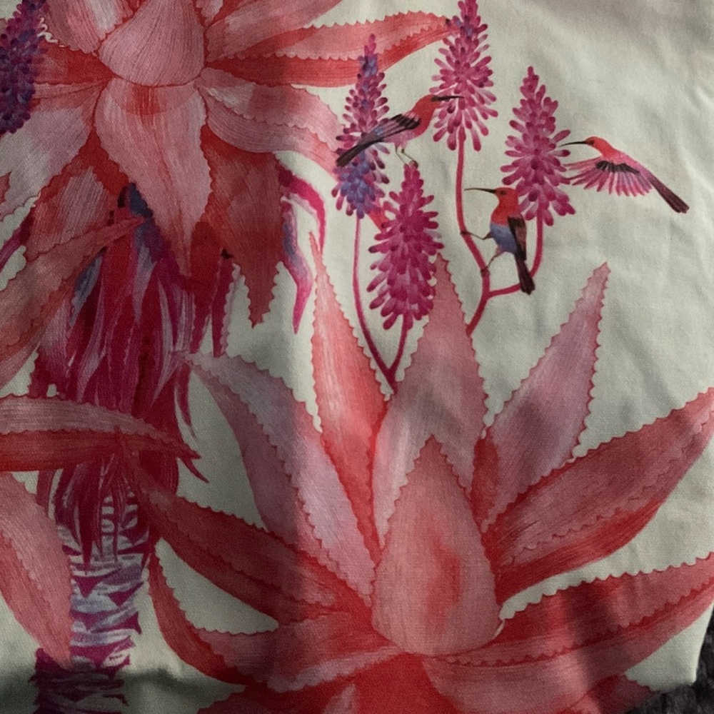 Floral Tote Bag. Pink Botanical Hummingbird Canvas Beach Bag, 19.5 X 14” - Picture 3 of 5